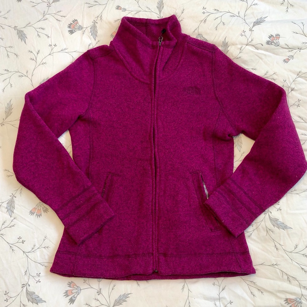 North Face Zip Up Magenta Sweater size medium